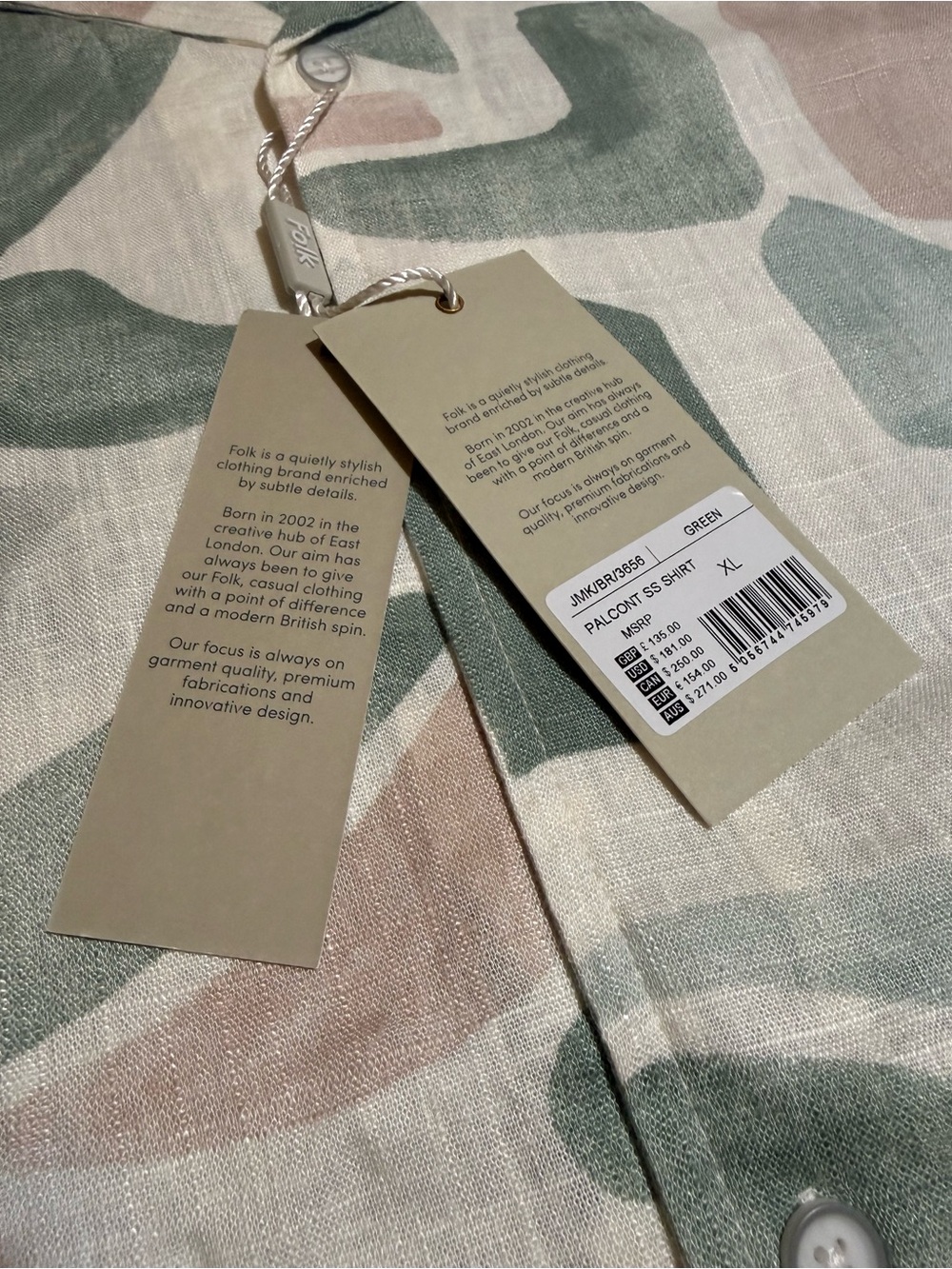 Folk Short-Sleeve Button Shirt in Sage Green & Blush - Picture 5 of 8